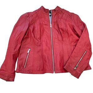 Black Rivet Womens Red Genuine Leather Zip Front Jacket 1X